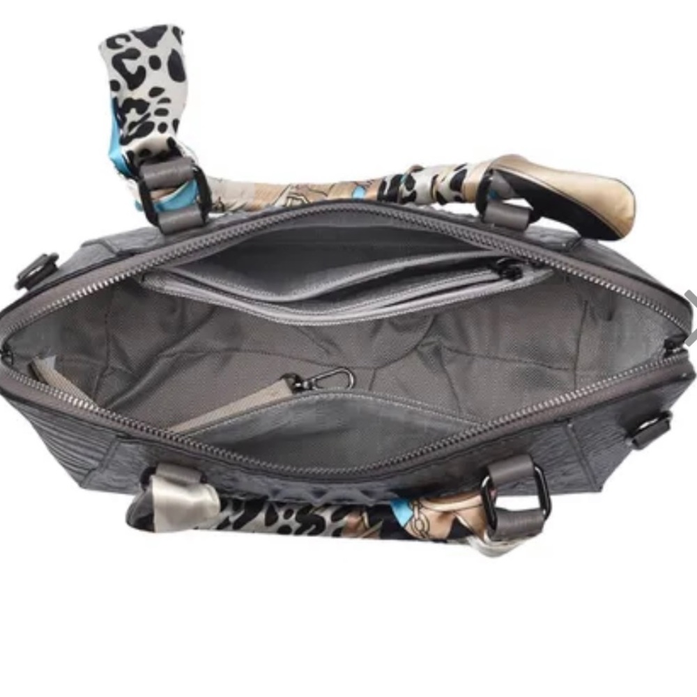 Genuine Leather Gray Crocodile Crossbody Shoulder Strap Bag With Scarf Detail - Picture 7 of 12